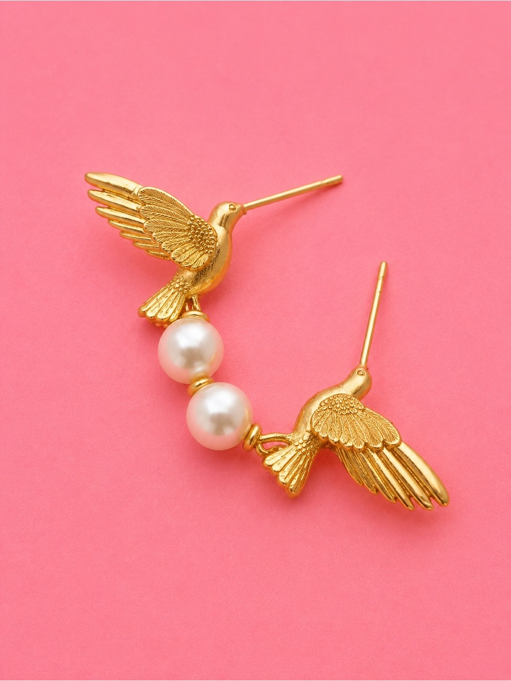 Vintage Hummingbird Pearl Gold Earrings